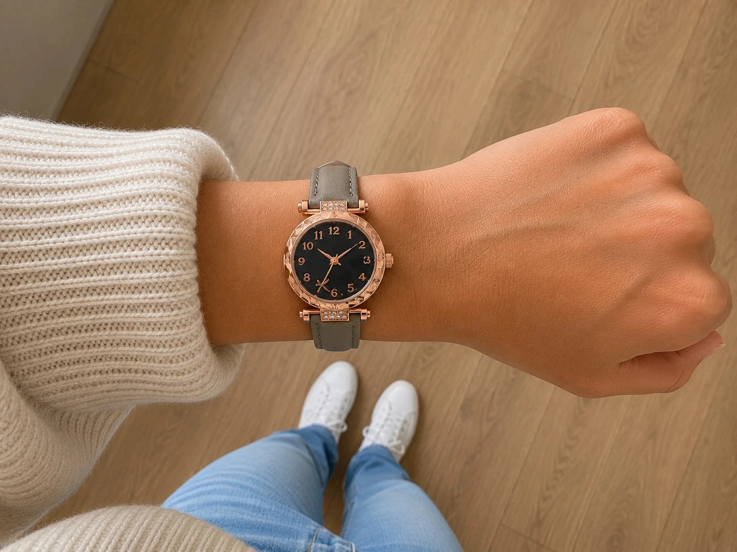 Fantaisie Chic Horloge - Vergulde Behuizing & Muisgrijs Armband – photo 6